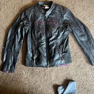 Womens Harley Davidson MISTY WILLOW WINGS Lined Leather Jacket M Purple Accents